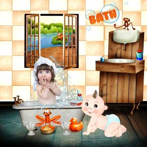 baby bath with frog