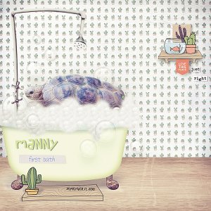 Manny's first bath