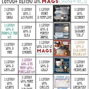 Karen's January 2020 layout bingo card