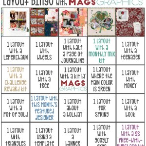 Karen's March 2020 layout bingo card