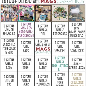 Karen's April 2020 layout bingo card