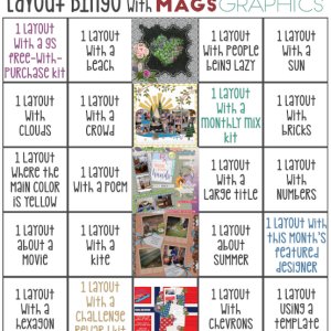 Karen's June 2020 layout bingo card