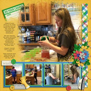 Abigail during pandemic - dishes, ironing, + making fruit cups
