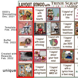 Layout bingo completed card