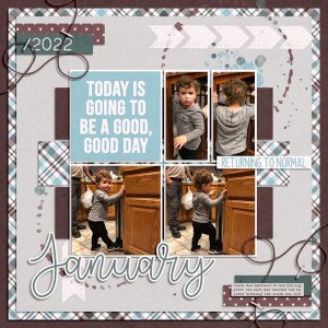 Jaxon 'exercising' his leg on the trash can - Jan 2022