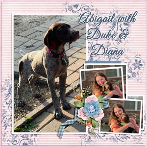 Abigail with our GSP pups - Duke + Diana - 3 months old - 5.24.23