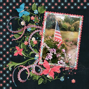 Flowers and Flag