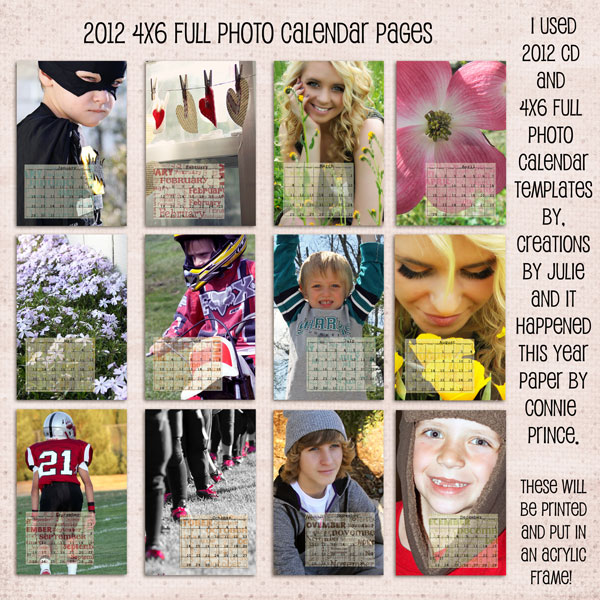 2012 4x6 Calendar Pages