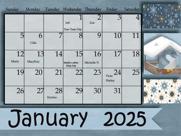 2025 Jan Calendar