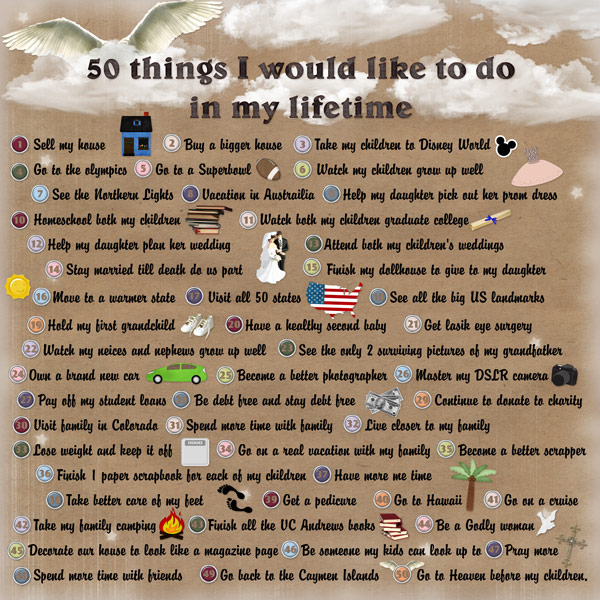 50 things I would like to do in my lifetime