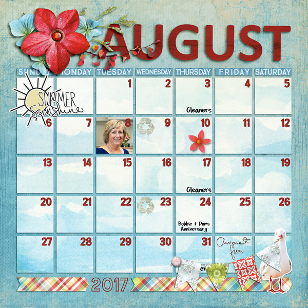 August 2017 Calendar Page