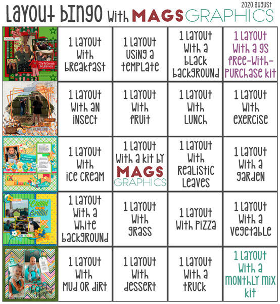 August 2020 GS Layout Bingo Challenge