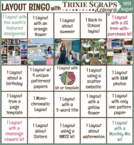 August 2021 Layout Bingo Challenge