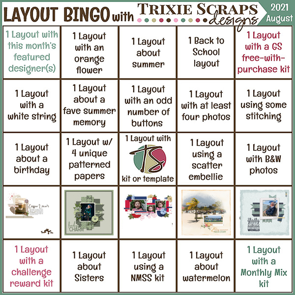 August 2021 Layout Bingo