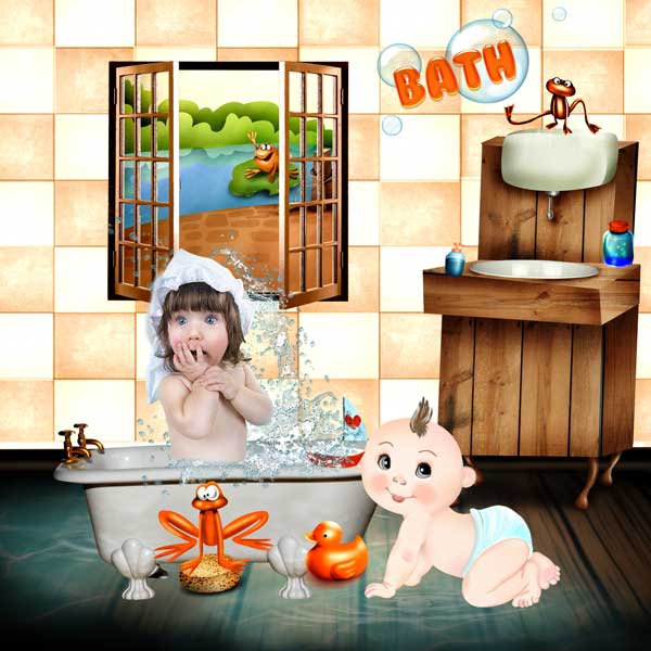 baby bath with frog