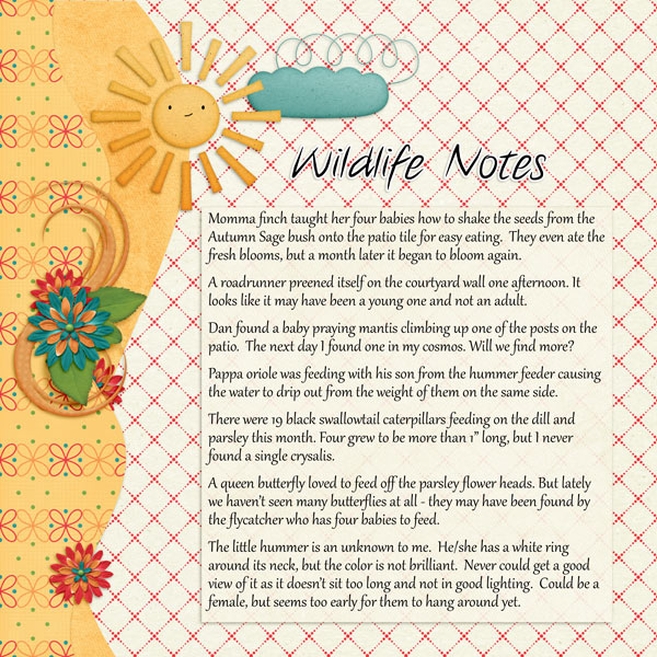 Backyard visitor notes