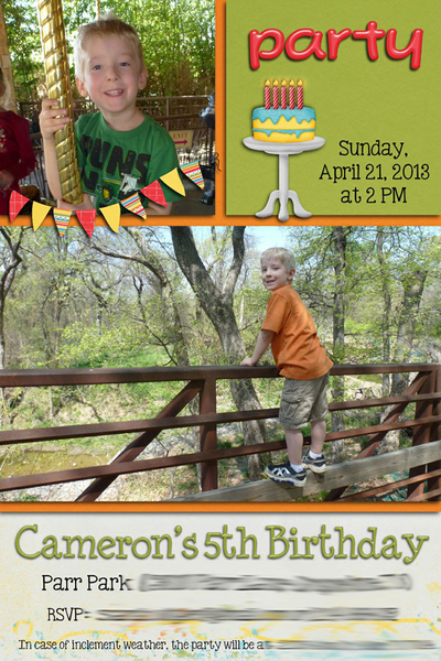 Cameron's 5th Birthday Party Invitation