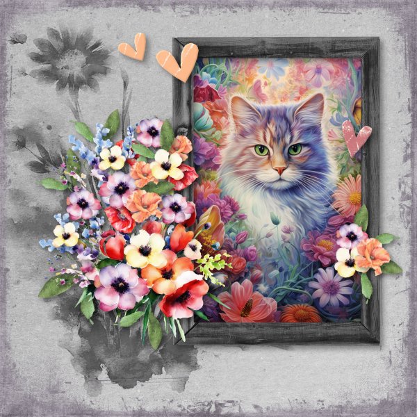 cat + flowers