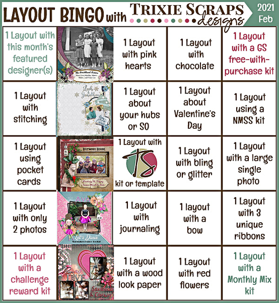 February 2021 layout Bingo card