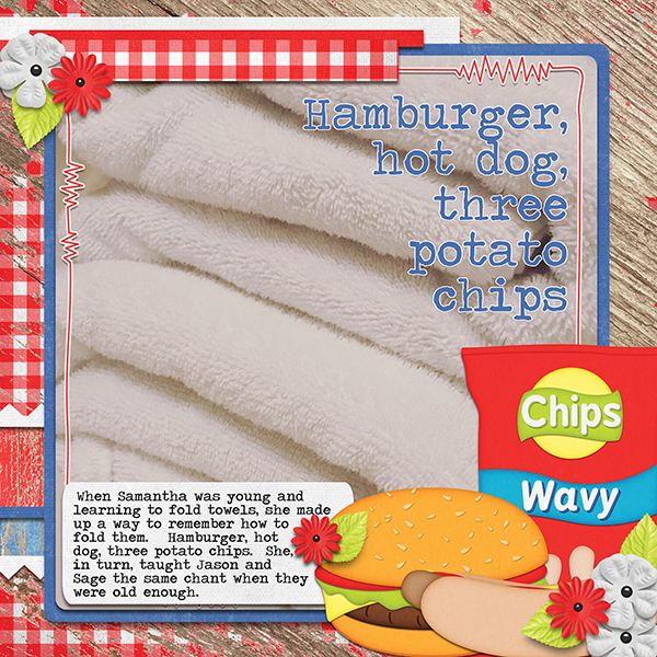 Hamburger, hot dog, three potato chips