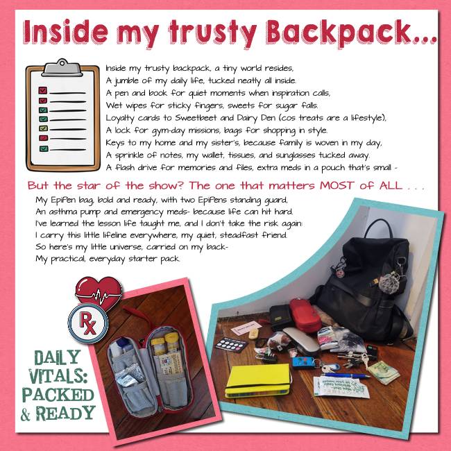 Inside my trusty backpack
