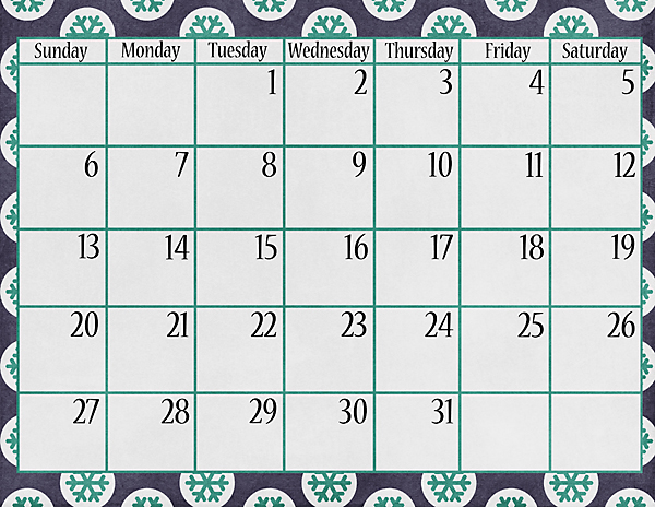 January 2019 Calendar Bottom Grid
