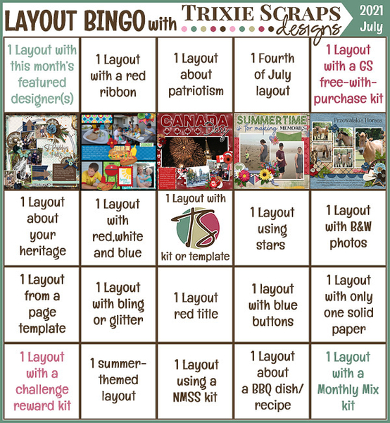 July 2021 Layout Bingo Challenge
