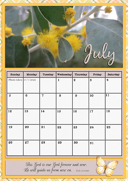 July Flower Calendar page for 2026
