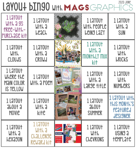 Karen's June 2020 layout bingo card