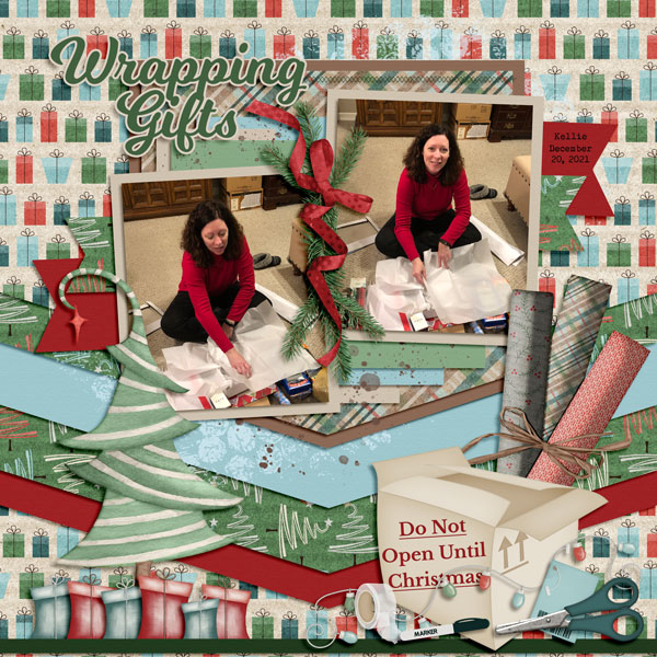 Kellie wrapping gifts 12.2021