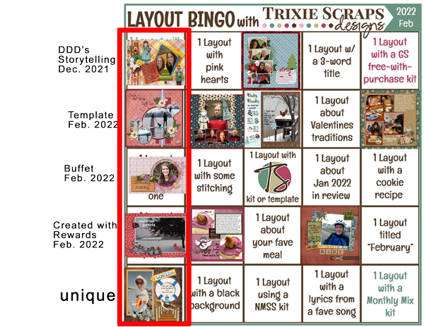 Layout bingo completed card