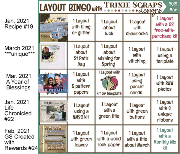 March 2021 Bingo card