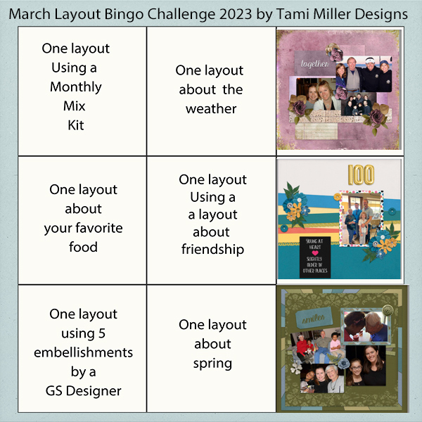March 2023 Layout Bingo Card