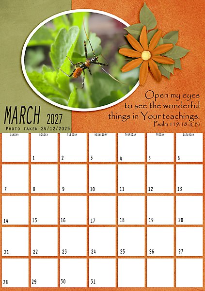 March Calendar 2027