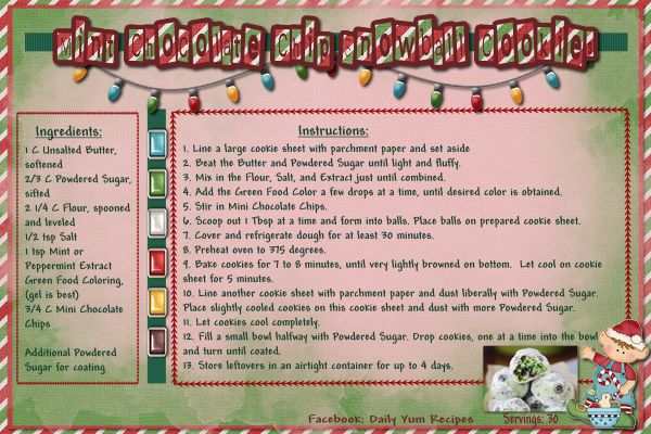 Mint Chocolate Chip Snowball Cookies
