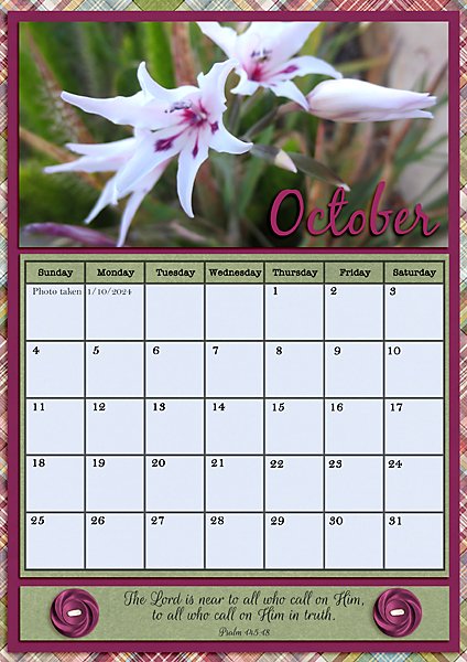 October 2026 Calendar page