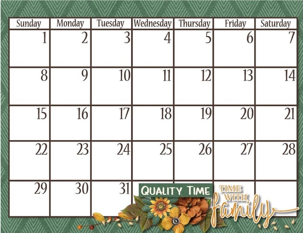October Calendar Template Bottom