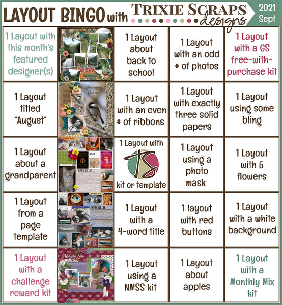 September 2021 Layout Bingo Challenge