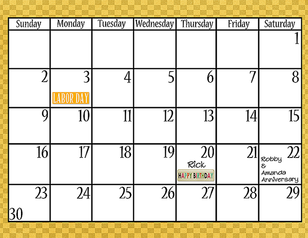 September Calendar 2018