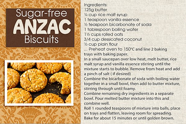 Sugar Free Anzac Biscuits