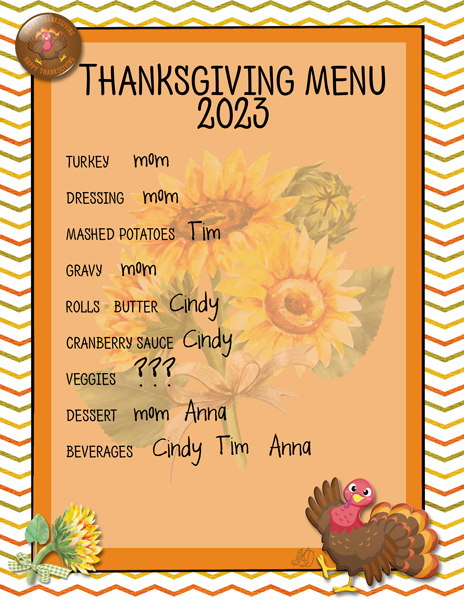 Thanksgiving menu 2023