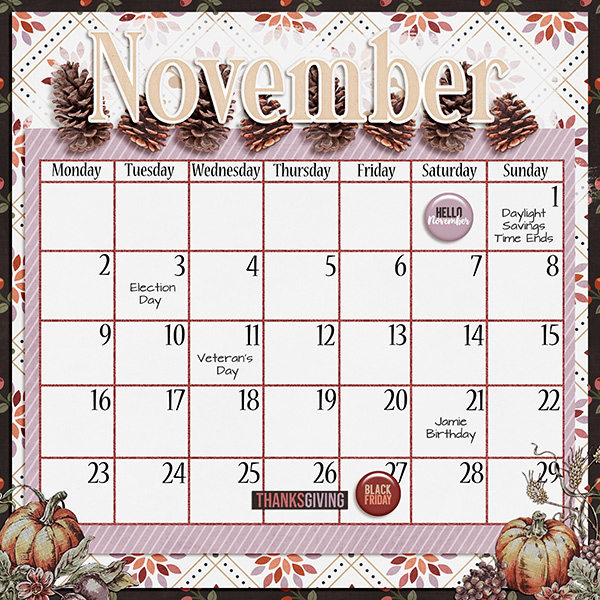 VNovember 2020 calendar